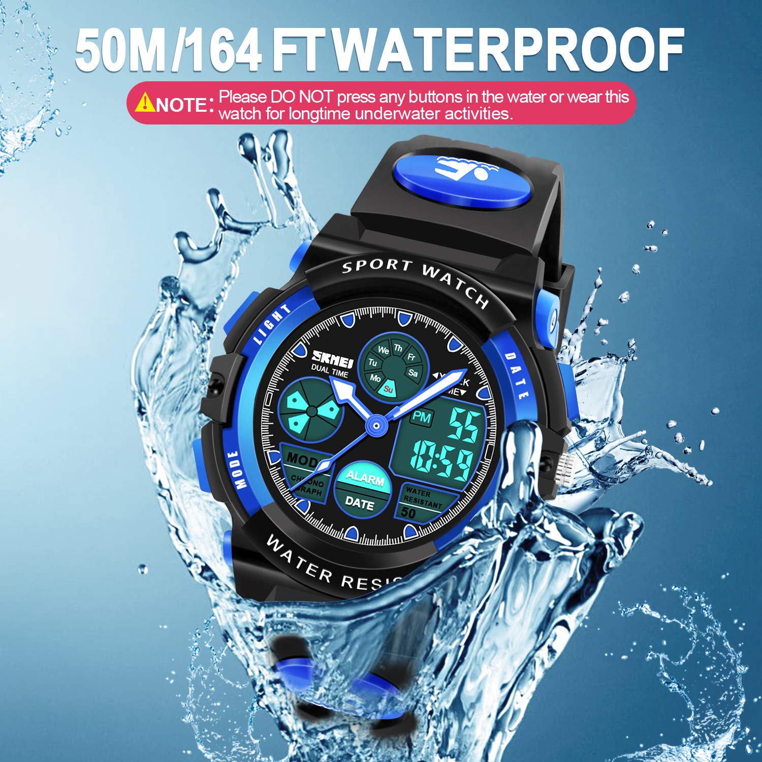 Dodosky Boy Toys Age 5-12, LED 50M Waterproof Digital Sport Watches for Kids Birthday Presents Gifts for 5-13 Year Old Boys - Blue