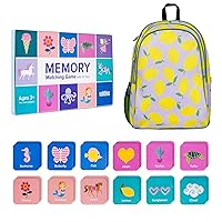 Wildkin 15-inch Backpack and Girls Memory Matching Game (72 pc) Bundle: Boost Memory Educational Card, and Comfortable Kids Backpack (Lilac Lemonade)