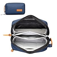 Tech Bag Organizer - Small Electronics Organizer Pouch for Travel - Premium Travel Case with Leather Accents - Mesh Pocket for Cables, Cords and Chargers (Navy)