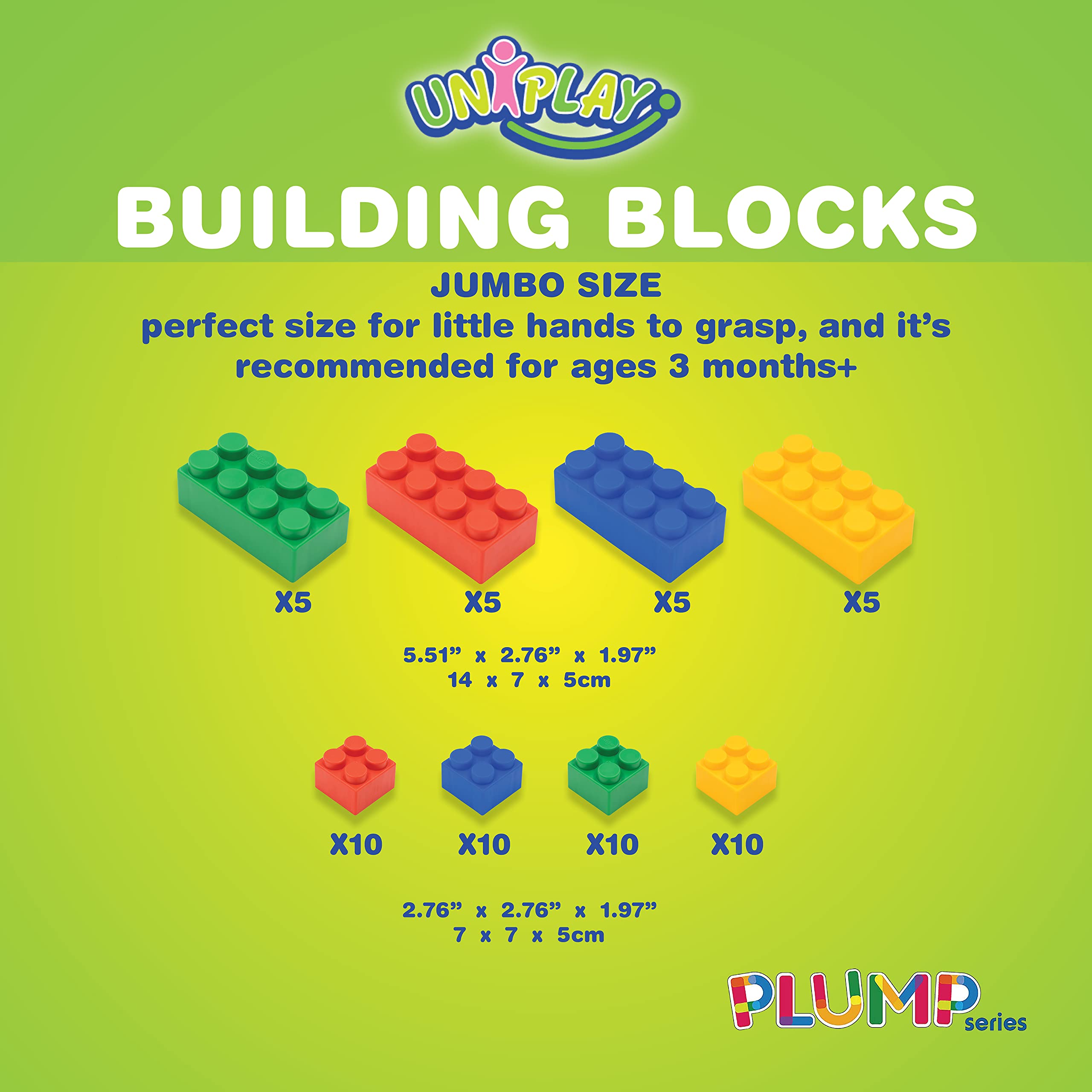 UNiPLAY Plump Soft Building Blocks — Jumbo Multicolor Stacking Blocks for Cognitive Development and Educational Games for Ages 3 Months and Up (60-Piece Set)