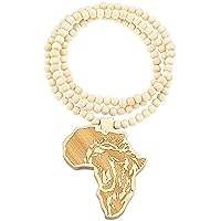 Africa Lion Good Wood Replica Pendant 36 Inch Long Necklace