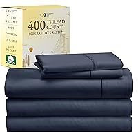 Split King Sheets for Adjustable Bed, Soft 100% Cotton Sheets, 400 Thread Count Sateen, 5 Pc Set - 2 Twin-XL Fitted Sheets, Deep Pocket Sheets, Cooling Sheets, Beats Egyptian Cotton (Indigo Navy Blue)