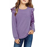 Shirts for Girls Long Sleeve Casual Loose Fit Tunic Tops Solid Blouses