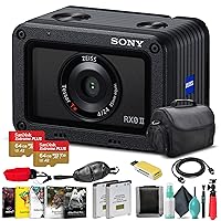 Sony RX0 Ultra-Compact Waterproof/Shockproof Camera DSC-RX0, 2 x 64GB Memory Card, 3 x ENEL19 Battery, Case, Card Reader, Corel Photo Software, Flex Tripod, Memory Card Wallet, and More