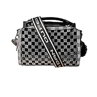 CristinaByEmme MOLLY Black and Silver Elegant Women's Modern Handbags, Large Shoulder Bags, Black and Silver, 24.5x8x16