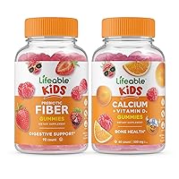 Lifeable Prebiotic Fiber Kids + Calcium with Vitamin D Kids, Gummies Bundle - Great Tasting, Vitamin Supplement, Gluten Free, GMO Free, Chewable Gummy
