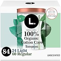 L. Organic Cotton Tampons Multipack - Light + Regular 42 Count x 2 Pack (84 Count Total) (Packaging May Vary)
