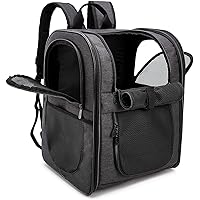Pet Backpack for Small Dogs Cats Rabbits, Soft-sided Mesh Pup Pack for Outdoor Travelling, Removable Fleece Mat, with Built-in Collar Buckle Black