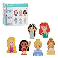 Disney Wooden Toys Just Play Disney Princess Figures 6-Pack, Ariel, Rapunzel, Moana, Jasmine, Belle, and Cinderella, Kids Toys for Ages 2 Up, Amazon Exclusive
