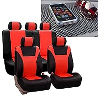 FH Group Racing PU Leather Automotive Seat Covers, Full Set, Airbag Ready and Split with Non-Slip Dash Pad- Universal Fit for Cars Trucks and SUVs (Tangerine/Black) PU003115