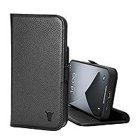 TORRO Leather Case Compatible with iPhone 14 Pro Max – Genuine Leather Wallet Case/Cover with Card Holder and Stand Function (Black)