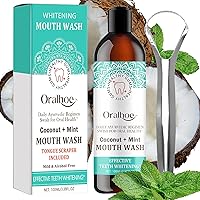 Coconut Oil Pulling for Teeth with Peppermint & Green Tea Extract,Xylitol,Propolis to Help Fresh Breath,Gums Health,Teeth Whitening.Mouthwash Travel Size for Pulling Oil with Tongue Scraper