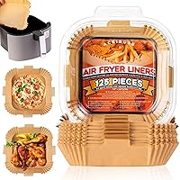 Air Fryer Liners 7.9 inch, 125 Pcs Square Disposable Paper Liners with Four Handles, Oil-proof Water-proof Parchment Paper, Food Grade Cooking Paper for Air Frying, Baking, Roasting Microwave