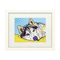 Trademark Fine Art ' Siberian Husky II ' White Matted White Frame by Dean Russo 16x20