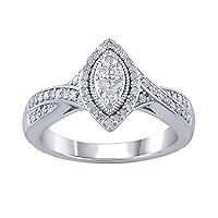925 Sterling Silver 3/8 Carat Round-Cut (J-K Color, I2-I3 Clarity) Natural Diamond Engagement Ring for Women