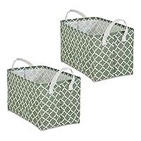DII Laundry Storage Collection, PE Coated Collapsible Bin with Handles, Artichoke Green Lattice, Large Set, 10.5x17.5x10