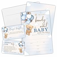 We Can Bearly Baby Shower Invitation Kit, Invites With Envelopes, Diapser Raffle Tickets, Book Request Cards(25 Pcs Each) For Baby Announcement, Gender Reveal Party Favor And Supplies-BBYQKTZ-A02