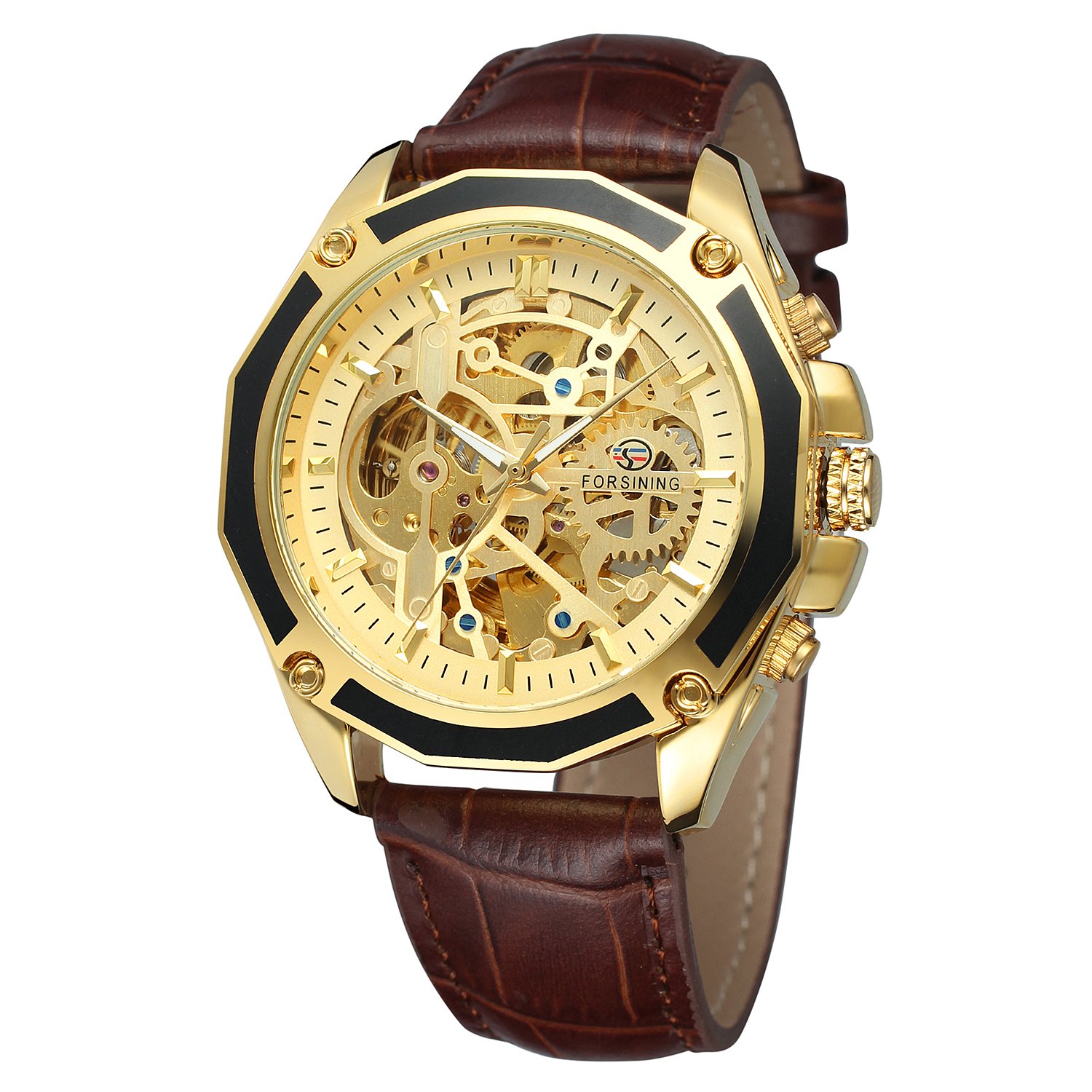 FORSINING Men's Skeleton Automatic Movement Analogue Dial Watch with Leather Strap