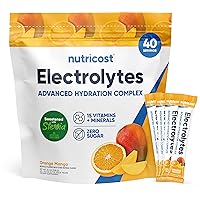 Nutricost Electrolytes Powder Hydration Packets (Orange Mango, 40 Servings) Low Calorie Keto Electrolytes Sweetened with Stevia - Non-GMO, Gluten Free and Sugar Free