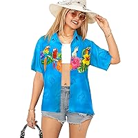 LA LEELA Women's Beach Hawaiian Short Sleeve Blouse Shirt