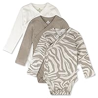 unisex-baby 3-pack Long Sleeve Side-snap Kimono Bodysuits Organic Cotton for Infant Baby Boys, Girls, Unisex