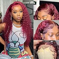 BeautyGrace Red Deep Wave Lace Front Wigs Human Hair 180% Density 13x4 99J Burgundy Human Hair Lace Front Wigs For Fashion Black Women (20 Inch)