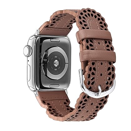 Secbolt Leather Bands Compatible with Apple Watch Band 38mm 40mm 41mm 42mm 44mm 45mm iWatch Series 8 7 SE 6 5 4 3 2 1, Breathable Chic Lace Leather Strap for Women