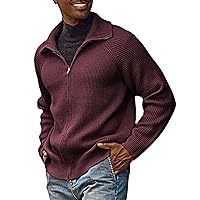 PJ PAUL JONES Men's Full Zip Cardigan Sweaters Unisex Relax Fit Lapel Collar Raglan Sleeve Casual Ribbed Sweater