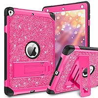 BENTOBEN Case for iPad Air 2/iPad 9.7 2017/2018/Pro 9.7, iPad 5th/6th Generation Case, Glitter 3Layer Full Body Protective Kickstand Durable Leather Shockproof Girls Women Kids Tablet Cover, Hot Pink