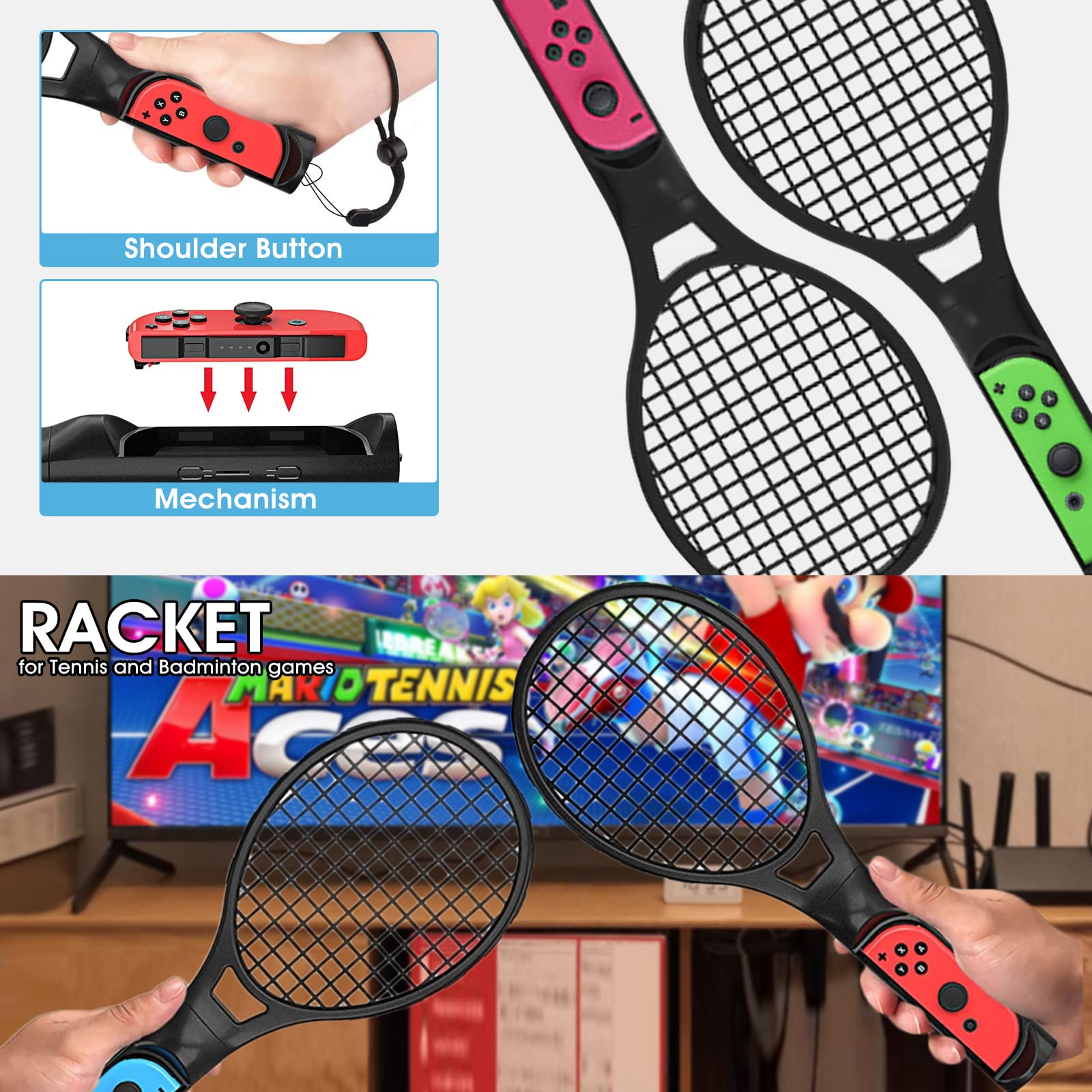GOYERRNES for Switch Accessories Bundle Set for Nintendo Family Switch Sports Game Controllers with Tennis Rackets, Golf Clubs, Soccer Leg Straps,Wrist Bands & Joycon Grips