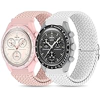 Braided Bands for Moonswatch Watch,20mm Stretchy Nylon Band,Compatible with Omega X Swatch Moonswatch Speedmaster 20mm Watch,Swatch Omega Moonswatch Speedmaster Watch Replacement Strap for Women Men