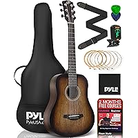 Pyle Acoustic Guitar Kit, 3/4 Junior Size All Wood Steel String Instrument for Beginner Kids, Adults, 36