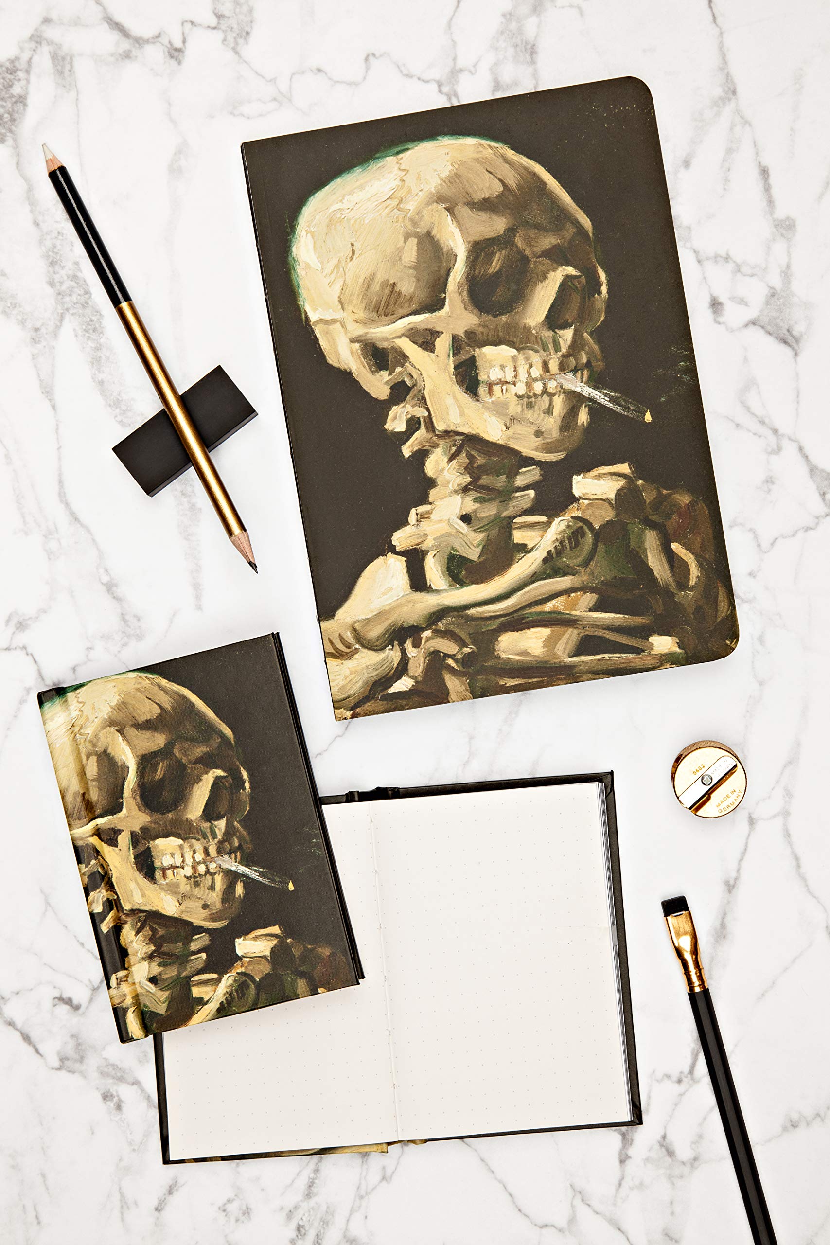 Head of a Skeleton with a Burning Cigarette by Vincent van Gogh, Skull Best Mini Notebook with Dot Grid Pages and Lay Flat Technology