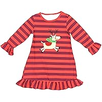 Little Girl Dress Kids Stripe Reindeer Ruffle Cotton Christmas Girl Dress 2T-8