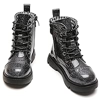 DADAWEN Boys Girls Glitter Ankle Boots Lace Up Waterproof Combat Boot With Side Zipper (Toddler/Little Kid/Big Kid)