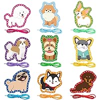 FeelWarm 9Pcs Dogs Lacing Cards - Sewing Cards with 9 Colorful Laces Puppy Animals Activity Games Trace String Threading Toys Developing Imagination Early Education Arts Craft Party Favors for Kids