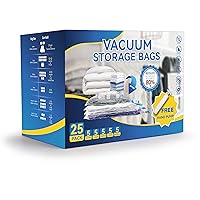 25 Combo Vacuum Seal Bags (5 Jumbo/5 Large/5 Medium/5 Small/5 Roll M) with Hand Pump, Vacuum Storage Bags, Space Saver Bags for Comforters, Blankets, Bedding, Pillows, Clothes