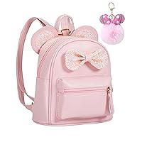 Sunwel Fashion Cutest Toddler Sequin Bow Mouse Ears Bag Mini Travel Shoulder Backpack for Teen Little Girls with Pom Pom(pink)