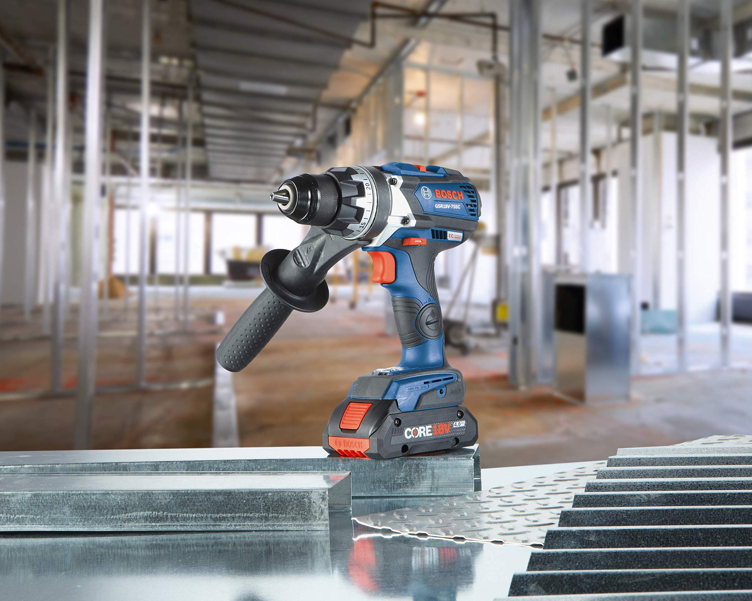 BOSCH GSR18V-755CB25 18V EC Brushless Connected-Ready Brute Tough 1/2 In. Drill/Driver Kit with (2) CORE18V 4.0 Ah Compact Batteries