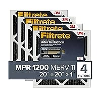 Filtrete 20x20x1 Air Filter MPR 1200 MERV 11, Allergen Defense Odor Reduction, 4-Pack (exact dimensions 19.69x19.69x0.81), Black
