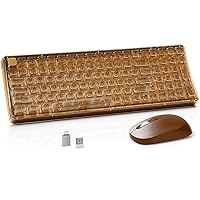 Transparent Wireless Keyboard and Mouse Combo, NEOBELLA Tea Color 100Keys Clicky Computer Keyboard Mice Set with Power Switch for PC Laptop