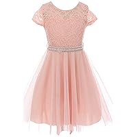 BluNight Cap Sleeve Floral Lace Pearl Tulle Easter Graduation Flower Girl Dress
