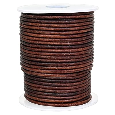 GENIQUE Real/Genuine Round Leather String Cord for Necklace, Bracelets,  Jewellery, Braiding (2mm, Antique Brown Distressed)