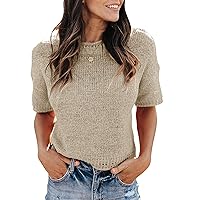 Karlywindow Womens Short Sleeve Summer Sweaters Knit Tops Casual Crewneck Beach Pullover Lightweight Loose Shirt Blouses