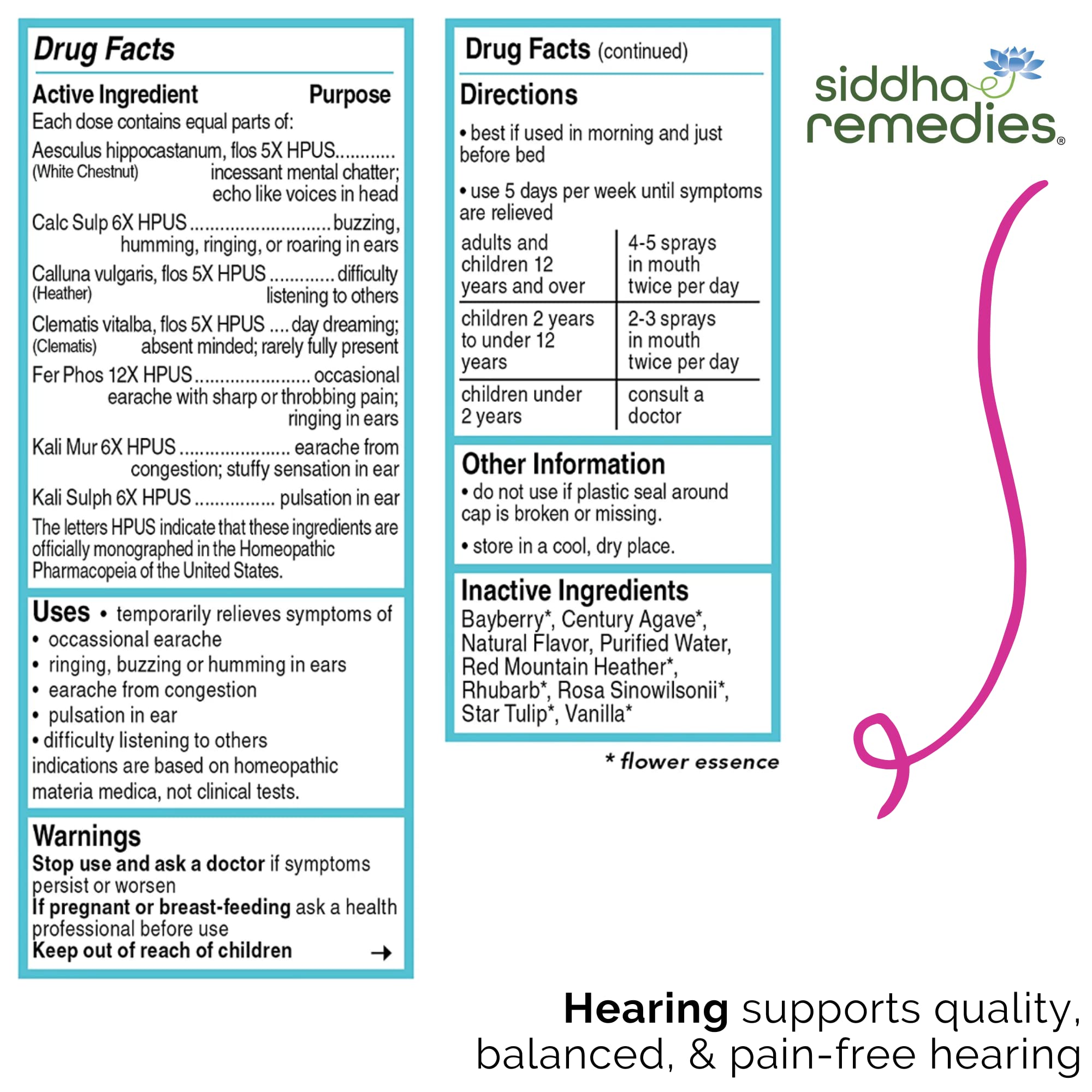 Siddha Remedies Hearing | Ear Ache Medicine for Adult Ear Pain | Homeopathic Medicine for Earache, Ear Ringing, Difficulty Listening & Buzzing in Ear | Non GMO, Alcohol, Gluten, and Sugar Free