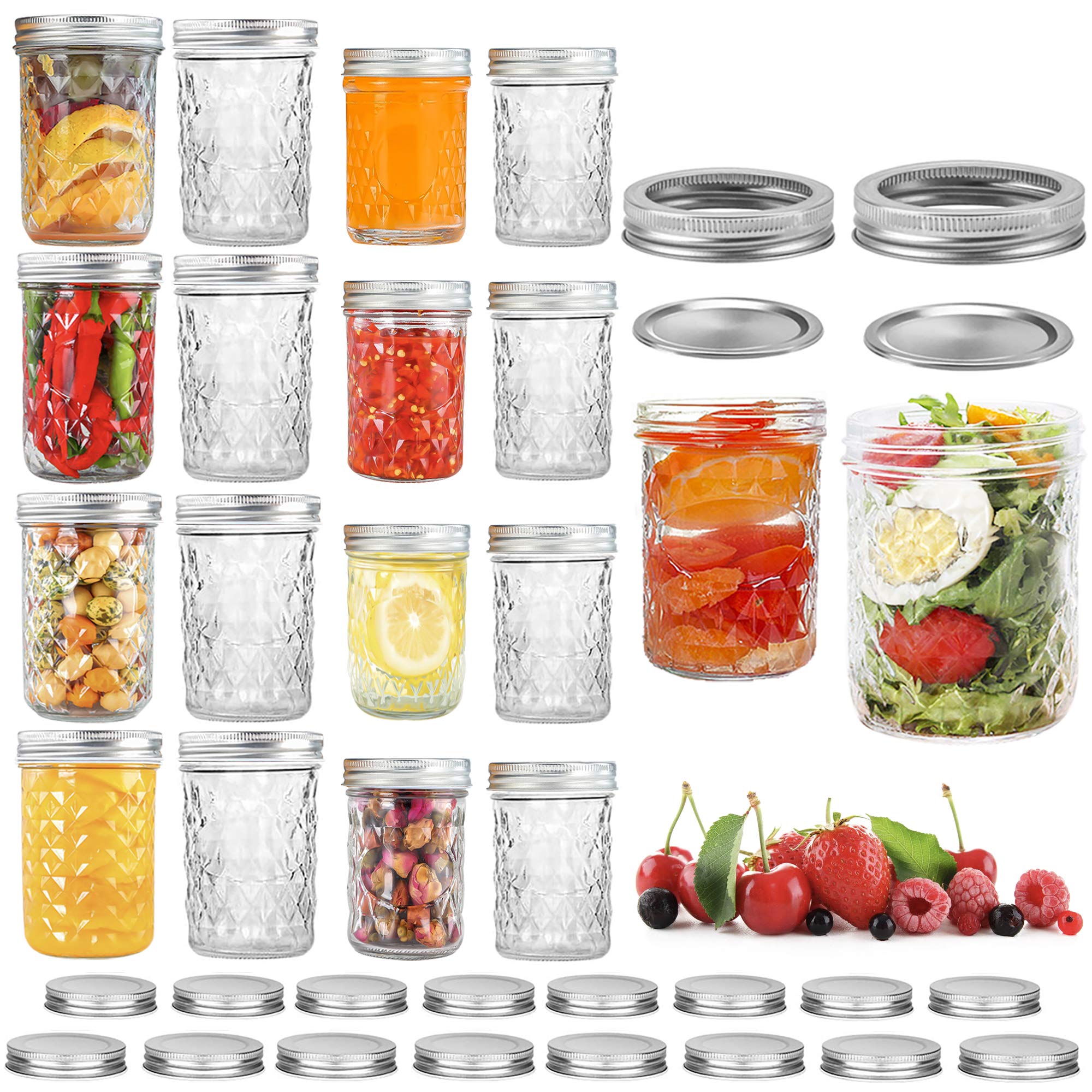 16 Pack Mason Jars with Lids 16 oz (8 Pack) & 8 oz (8 Pack), Canning Jars Wide Mouth, Mason Jar Cup for Jam, Honey, Craft and Dry Food Storage, Lar...