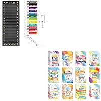 D-FantiX Daily Schedule Pocket Chart with 13+1 Pocket, 18 Pcs Reusable Dry Eraser Cards and 2 Hooks& 24 Pcs Inspirational Notepads Small Pocket Notebook