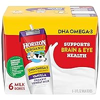Horizon Organic Shelf-Stable 1% Lowfat Milk Boxes with DHA Omega-3, Vanilla, 8 Fl Oz - 6 Count (Pack of 3)