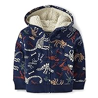 Baby Boys' and Toddler Long Sleeve, Sherpa Lined, Zip-Front Hoodie Sweatshirt