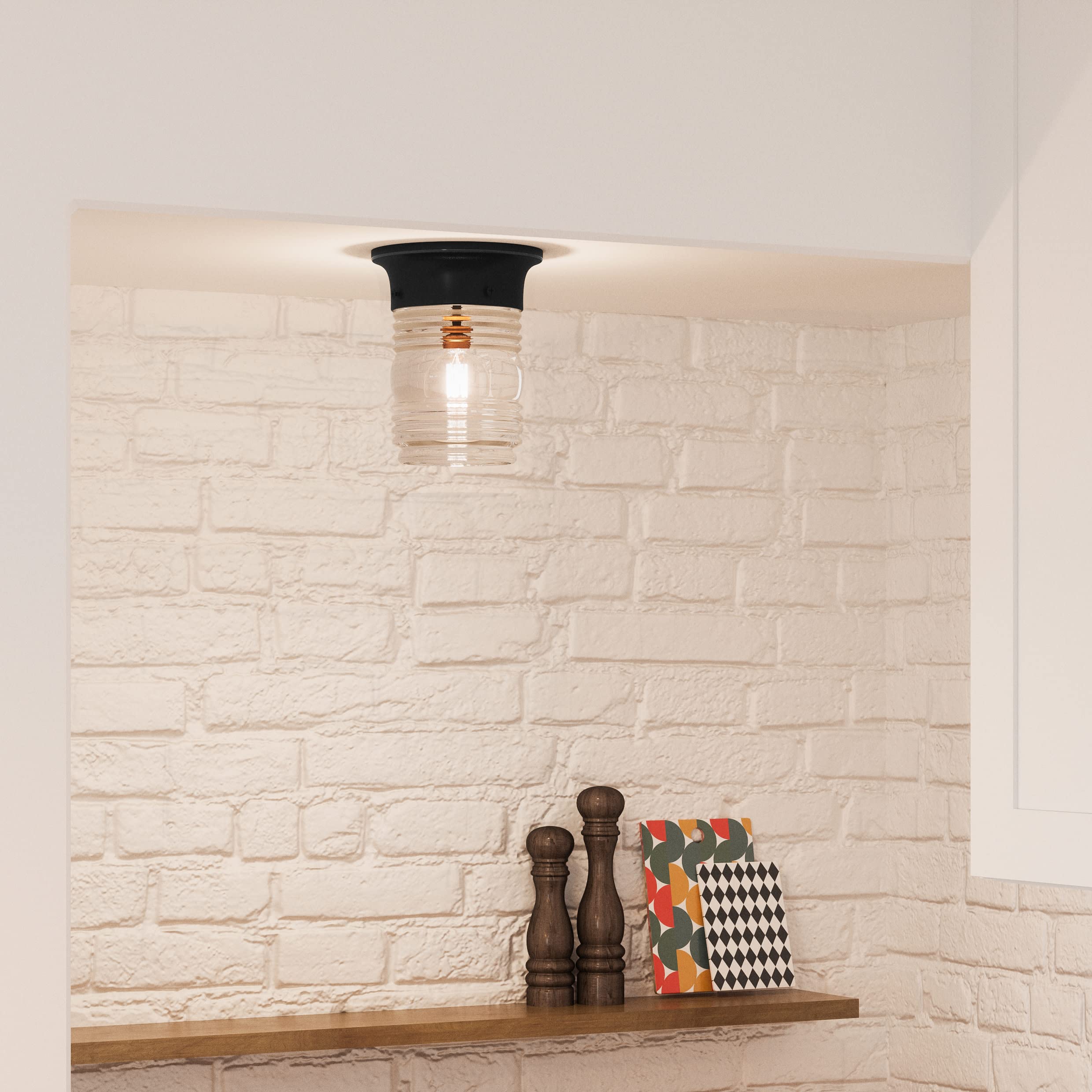Design House 587220 Jelly Jar 1-Light Indoor/Outdoor Flush Mount Ceiling Light, Black